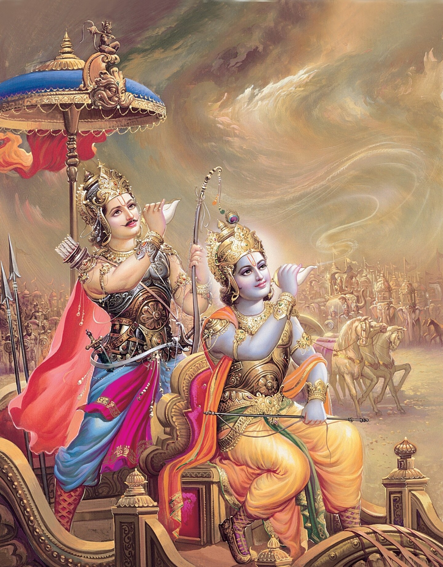 Hidden Truths Of The Scriptures Gita Sri Krishna And Arjuna Blowing Conch Shells Before War